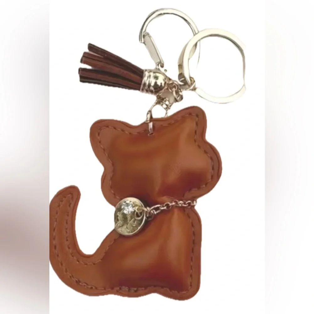 Cat Keychain with Brown w/Gold Accents, NEW